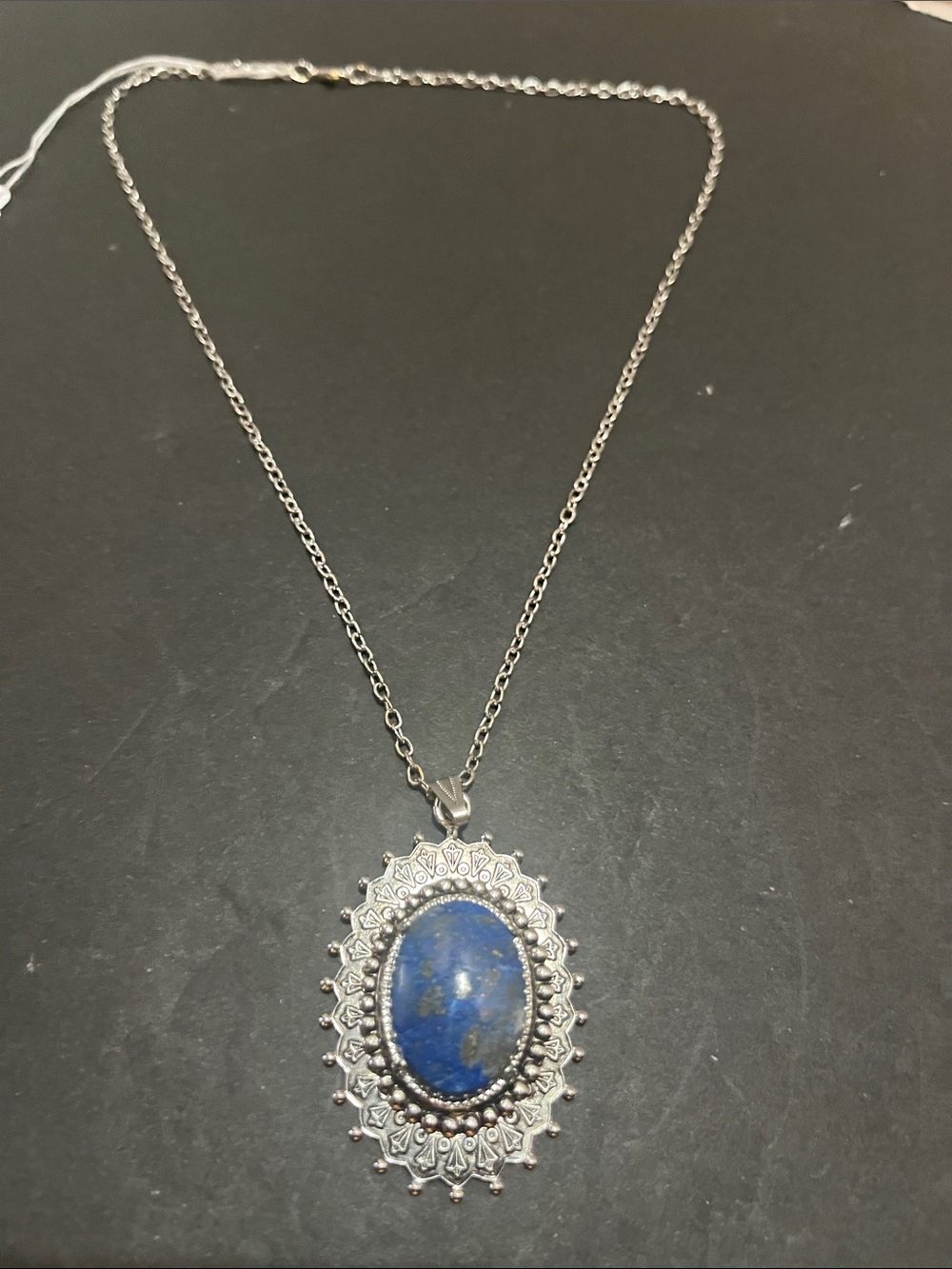 Silver Lapis Lazuli Oval Pendant Necklace - Women Jewelry
